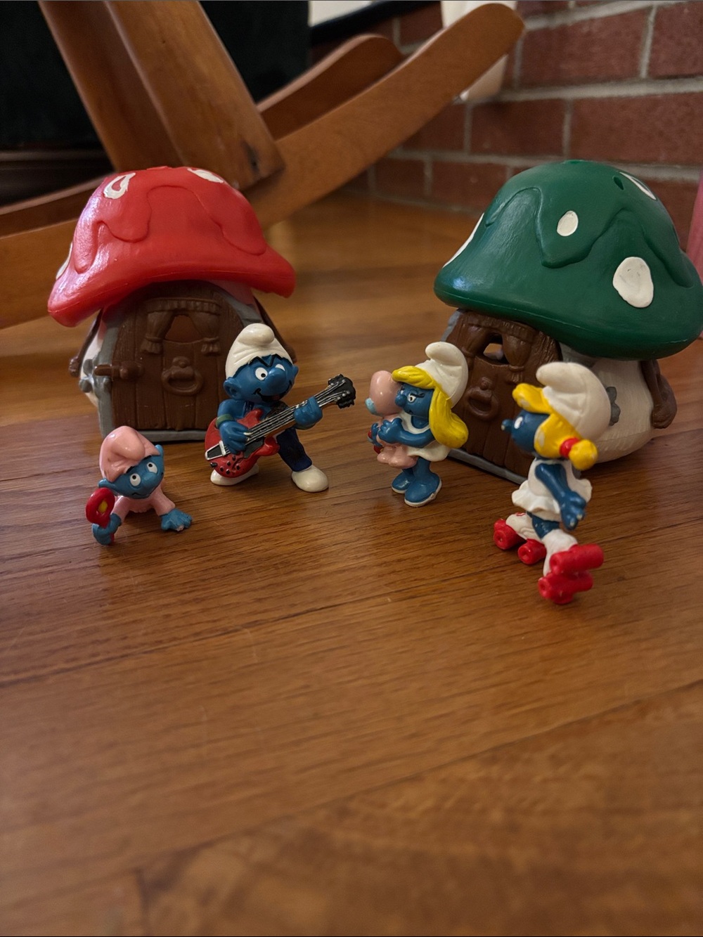 Vintage Smurf Village Playset with Red and Green Mushroom Houses - 90s Kids Toys